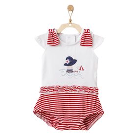 Andywawa AC21671R Kız Bebek Omuzları Kırmızı Kurdelalı Tulum