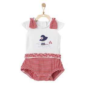Andywawa AC21671R Kız Bebek Omuzları Kırmızı Kurdelalı Tulum