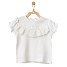 Andywawa AC21753 Kız Bebek Önden Fırfırlı Detaylı Beyaz T-shirt