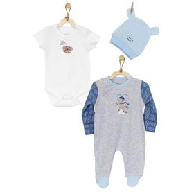 Andywawa AC22137R Gri Erkek Bebek Gri 3lü Tulum Takımı Romper Set