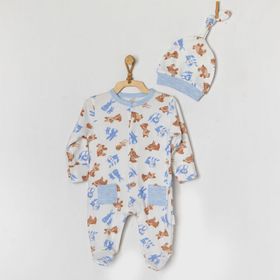 Andywawa AC22331 Ekru Bear & Friends Şapkalı Bebek Tulumu