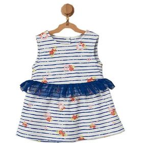 Andywawa AC22558REP Kız Bebek Çiçek Motifli Lacivert Tüllü Elbise