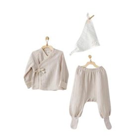 Andywawa AC23721 Baby Home Müslin Bej 3'lü Zıbın Takım