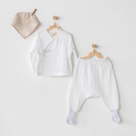 Andywawa AC23721 Baby Home Müslin Bej 3'lü Zıbın Takım