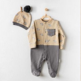 Andywawa AC24159 Little Zebra Bej Gri Bebek Tulumu