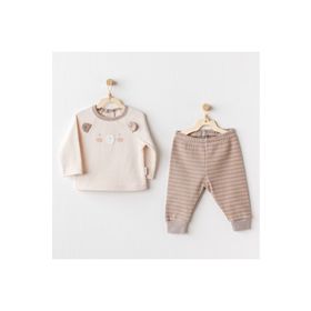 Andywawa AC25187 Bear Time 2 Parça Light Beige Bebek Giysi Takım