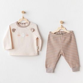 Andywawa AC25187 Bear Time 2 Parça Light Beige Bebek Giysi Takım