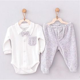 Andywawa AC8106 Gri Melanj 6-9 Ay Penguin Boys 2'li Bebek Takımı