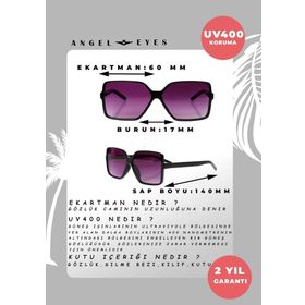 Angel Eyes AEU-1932C7 Dikdörtgen Siyah Çerçeveli Unisex Güneş Gözlüğü