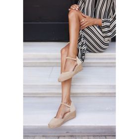 Angelina Jones Kadın Bej Biskuvi Suet 5 cm Topuklu Espadrıl