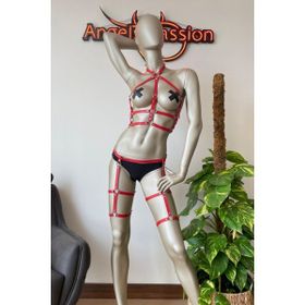 Angels Passion Fantazi Deri Jartiyer ve Göğüs Harness Takım