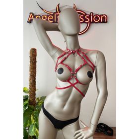 Angels Passion Kırmızı Deri Fantazi Büstiyer Harness