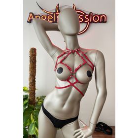 Angels Passion Kırmızı Deri Fantazi Büstiyer Harness