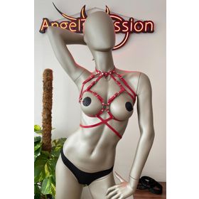 Angels Passion Kırmızı Deri Fantazi Büstiyer Harness