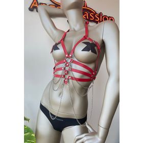 Angels Passion Kırmızı Deri Harness Fantazi Giyim