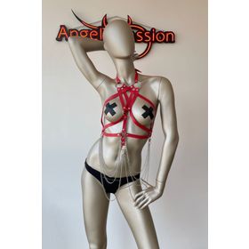 Angels Passion Kırmızı Göğüs Üzeri Seksi Erotik Harness