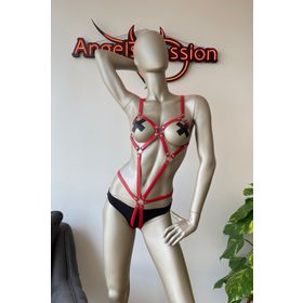 Angels Passion Vücudu Saran Kırmızı Deri Body Harness