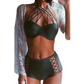 Angelsin Haki Yeşil 38 Yüksek Bel Bikini Takımı