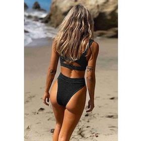 Angelsin Kadın Göğüs Dekolteli Siyah Bikini Takım