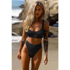 Angelsin Kadın Göğüs Dekolteli Siyah Bikini Takım