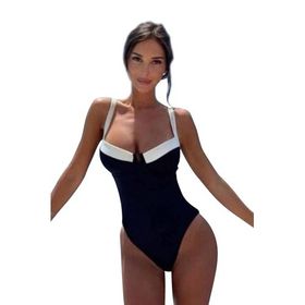 Angelsin Özle Tasarım Balenli V Yaka Mayo Siyah Mayokini