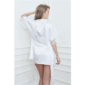 Anıl 4777 Beyaz Saten Bralet Şort Kısa Sabahlık Set