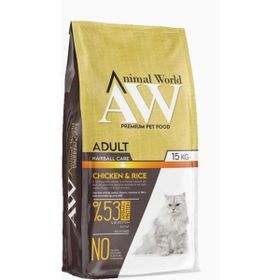 Animal World 15 kg Adult Hairball Care Chicken and Rice Tüy Yumağı Önleyici Tavuk Etli ve Pirinçli Yetişkin Kedi Maması