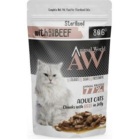 Animal World 80 gr Sterilised Jöleli Parça Sığır Etli Kısırlaştırılmış Kedi Pouch Maması