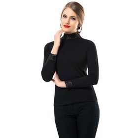 Anıt 2936 ST18233 Kadın Siyah Dantel Detaylı Balıkçı Yaka Uzun Kollu Bluz