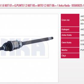 Anka 10500025 Euro IV Fiat Linea 1.6 Mjt 07 Grande Punto 1.3 Mjt 05 Mito 1.3 Laleli Komple Sağ Aks