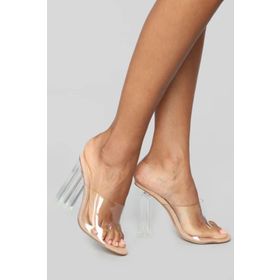 Anka Trendy Şeffaf 10 cm Kare Topuklu Yuvarlak Burunlu Nude Ten Bej Kadın Terlik