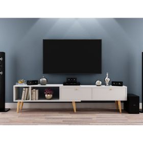 Ankara Mobilya Evo Ahşap Ayaklı 210 cm Beyaz Tv Ünitesi