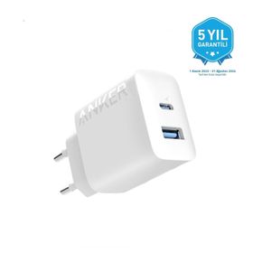 Anker A2348 Beyaz 20W USB-C + USB-A Çift Portlu Şarj Cihazı