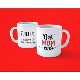 Annelere Özel Doğum Tarihli Best Mom Ever Baskılı Kupa