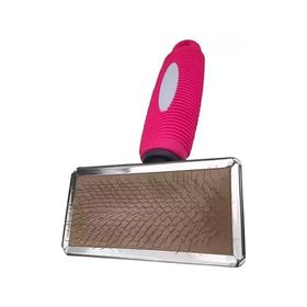ANS 500023 5x9-16 cm Pembe-Beyaz Silikon Saplı Kedi Köpek Tarağı