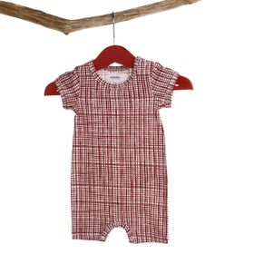 Antebies Organik Kareli Bordo Kısa Kız Bebek Tulum