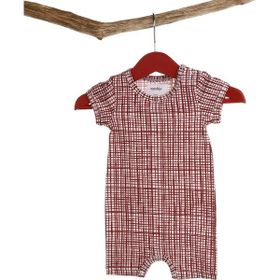 Antebies Organik Kareli Bordo Kısa Kız Bebek Tulum