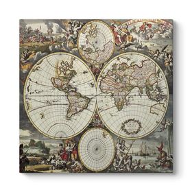 Antik 1690 Dünya Haritası Tablosu