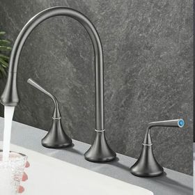 Anunnaki Modern Gri 360 Derece Döner 3 Delik 2 Kulplu Banyo Tezgah Üstü Lavabo Bataryası