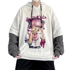 Aobiono Y2K Anime Harajuku Emo Grunge Alt Japon Academia Punk Kawaii Beyaz Unisex Hoodie