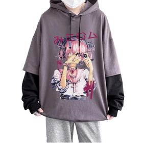 Aobiono Y2K Anime Harajuku Emo Grunge Alt Japon Academia Punk Kawaii Koyu Gri Unisex Hoodie
