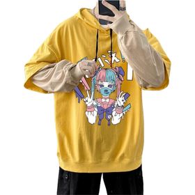Aobiono Y2K Anime Harajuku Emo Grunge Alt Japon Academia Punk Kawaii Koyu Sarı B Unisex Hoodie
