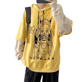Aobiono Y2K Anime Harajuku Emo Grunge Alt Japon Academia Punk Kawaii Sarı Unisex Hoodie