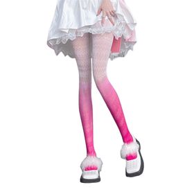 Aobiono Y2K Fishnet Degrade Cosplay Grunge Kawai Sıcak Pembe Dantel Kadın Külotlu Çorap