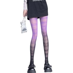 Aobiono Y2K Fishnet Degrade Cosplay Grunge Kawaii Mor Siyah Dantel Kadın Külotlu Çorap