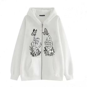 Aobiono Y2K İskelet Kafatası Kelebek Harajuku Grunge Emo Dark Academia Beyaz Unisex Hoodie