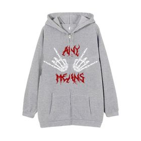 Aobiono Y2K İskelet Kapüşonlu El Kemikleri Harajuku Grunge Alt Academia Gri Unisex Hoodie