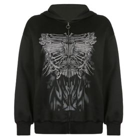 Aobiono Y2K İskelet Kapüşonlu Grunge Harajuku Dark Academia Emo Siyah Unisex Hoodie