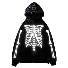 Aobiono Y2K İskelet Kapüşonlu Örümcek Ağı Harajuku Dark Academia Beyaz Unisex Hoodie