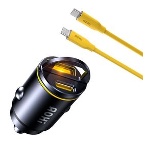 Aohi 45W Araç İçi 2 Portlu Şarj Cihazı + 140W 1 mt PD 3.1 480 MBPS Süper Hızlı Şarj ve Data Kablosu Seti